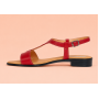 Sandale dama rosii din piele naturala cu toc mic si bareta in T S16RBOX